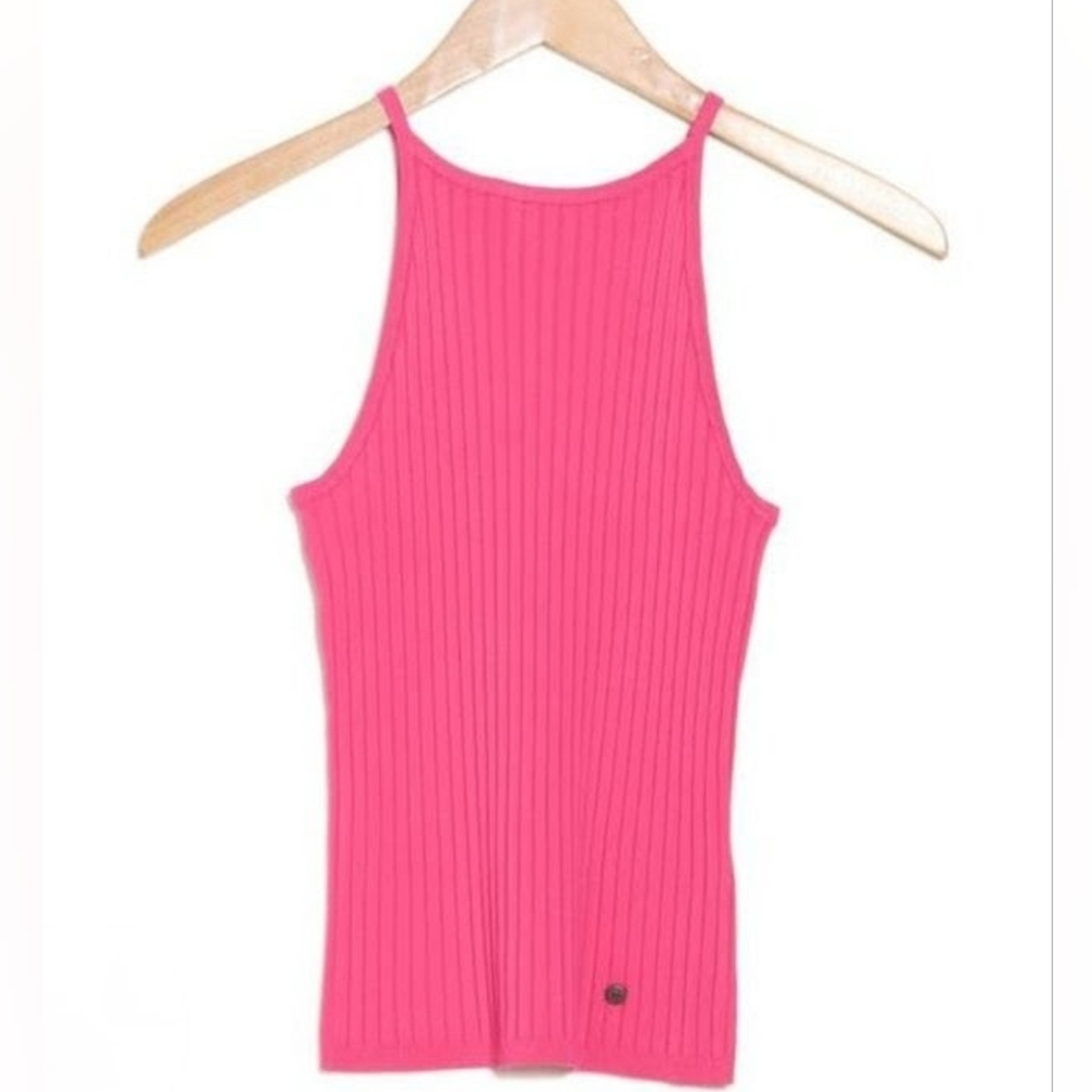 Nwt-Ted Baker Size 3 Bright Pink Ribbed Viscose  Top